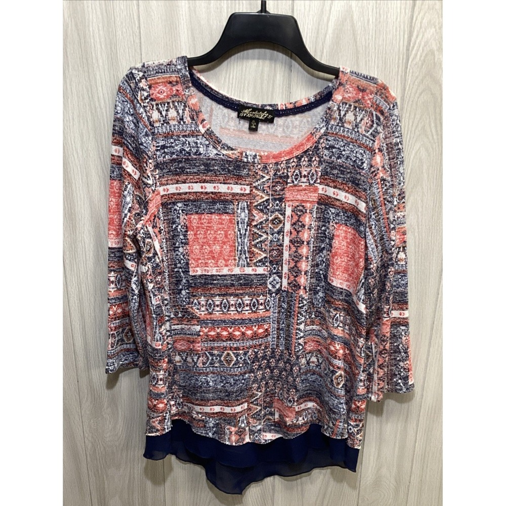 ABSOLUTELY FAMOUS Women's (Size XL) 3/4 Sleeve Round Neck Shirt Chiffon Accent